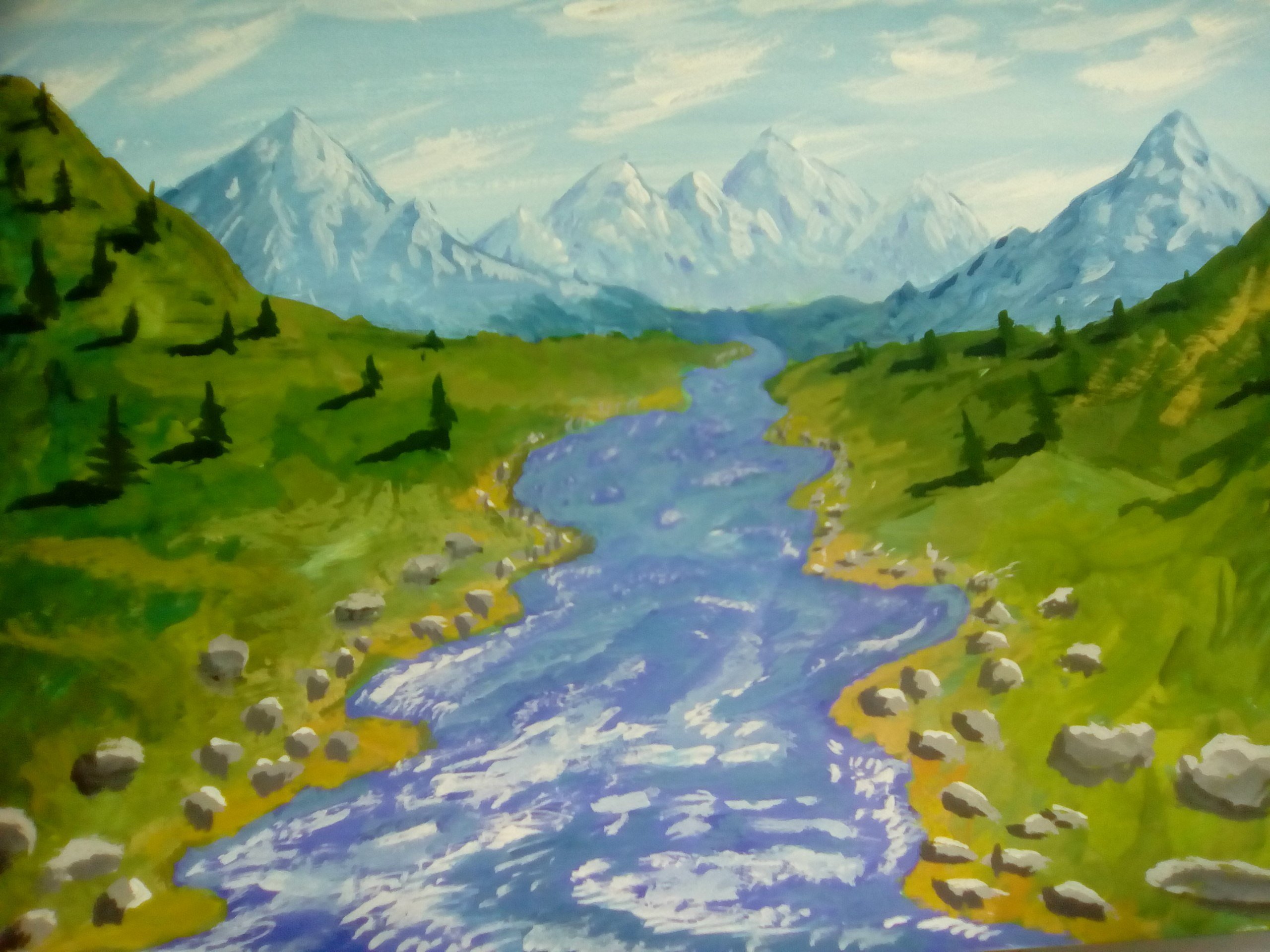 Рисунок показывающий красоту реки озера или моря. Рисунок гор. Пейзаж гуашью. Горный пейзаж для детей. Пейзажи для рисования.