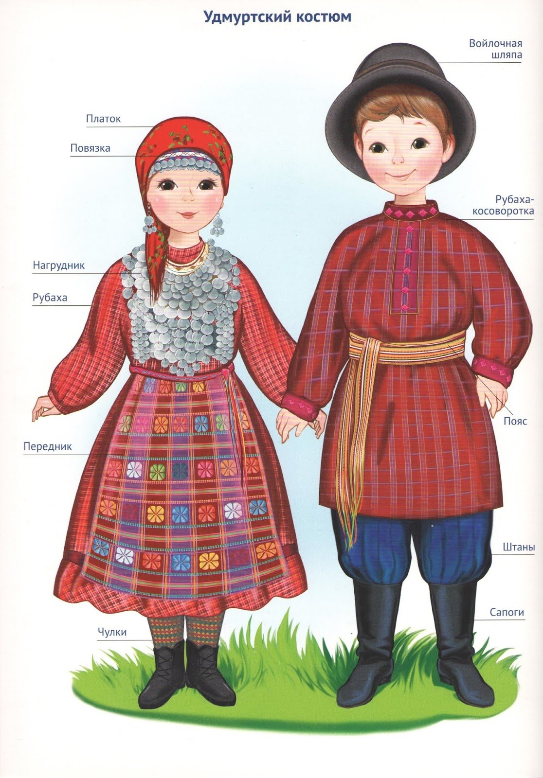 Рисунки народов России удмурты в национальных костюмах