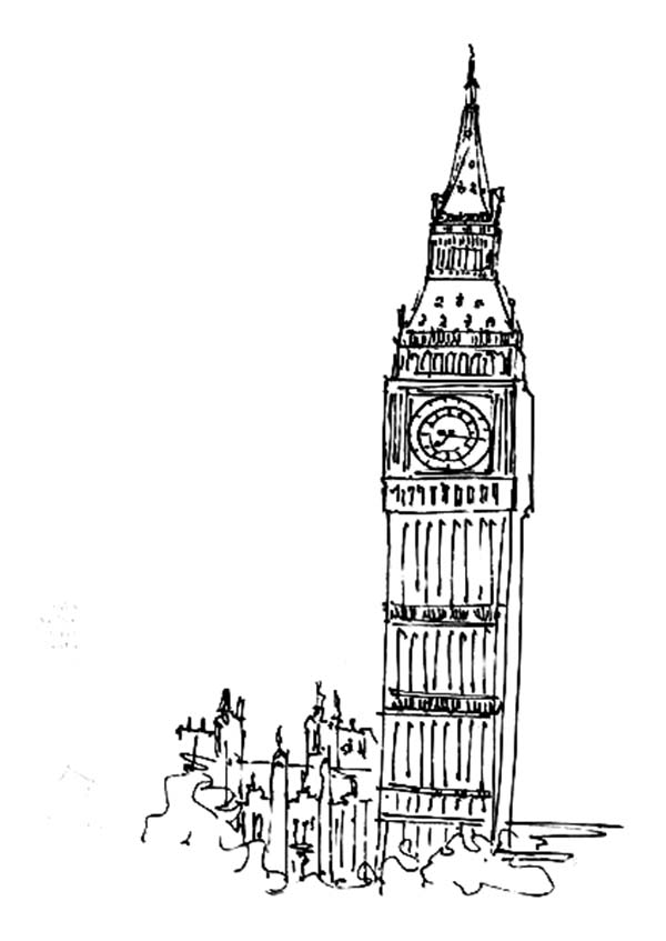 Рисунок биг. Достопримечательности Англии часы Биг Бен. Раскраска Биг Бена в Лондоне. Лондонские часы Биг Бен рисунок. Башня Биг Бен в Лондоне раскраска.