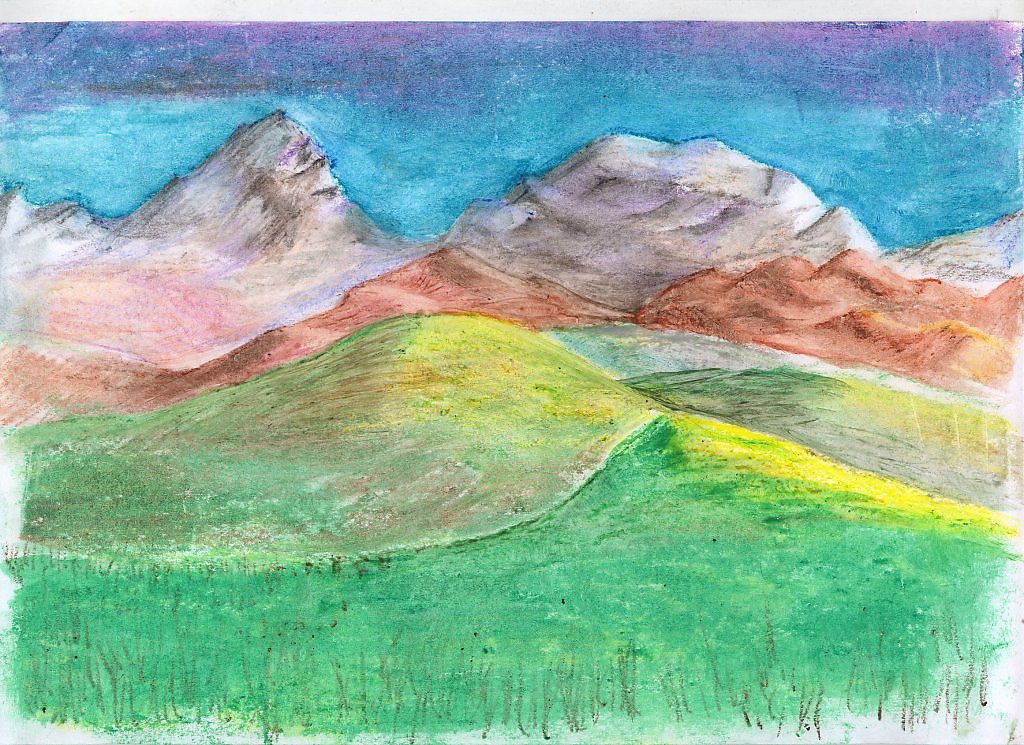 Рисунок красота гор окружающий мир. Горы рисование для детей. Горный пейзаж карандашом цветными. Горы цветными карандашами. Горный пейзаж пастелью.