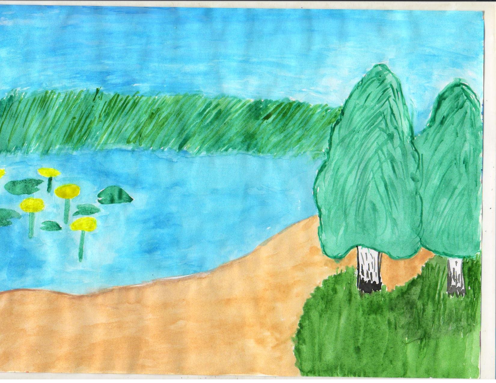Озеро рисунок. Озеро рисунок для детей. Легкий рисунок озера. Озеро детский рисунок. Васюткино озеро нарисовать легко