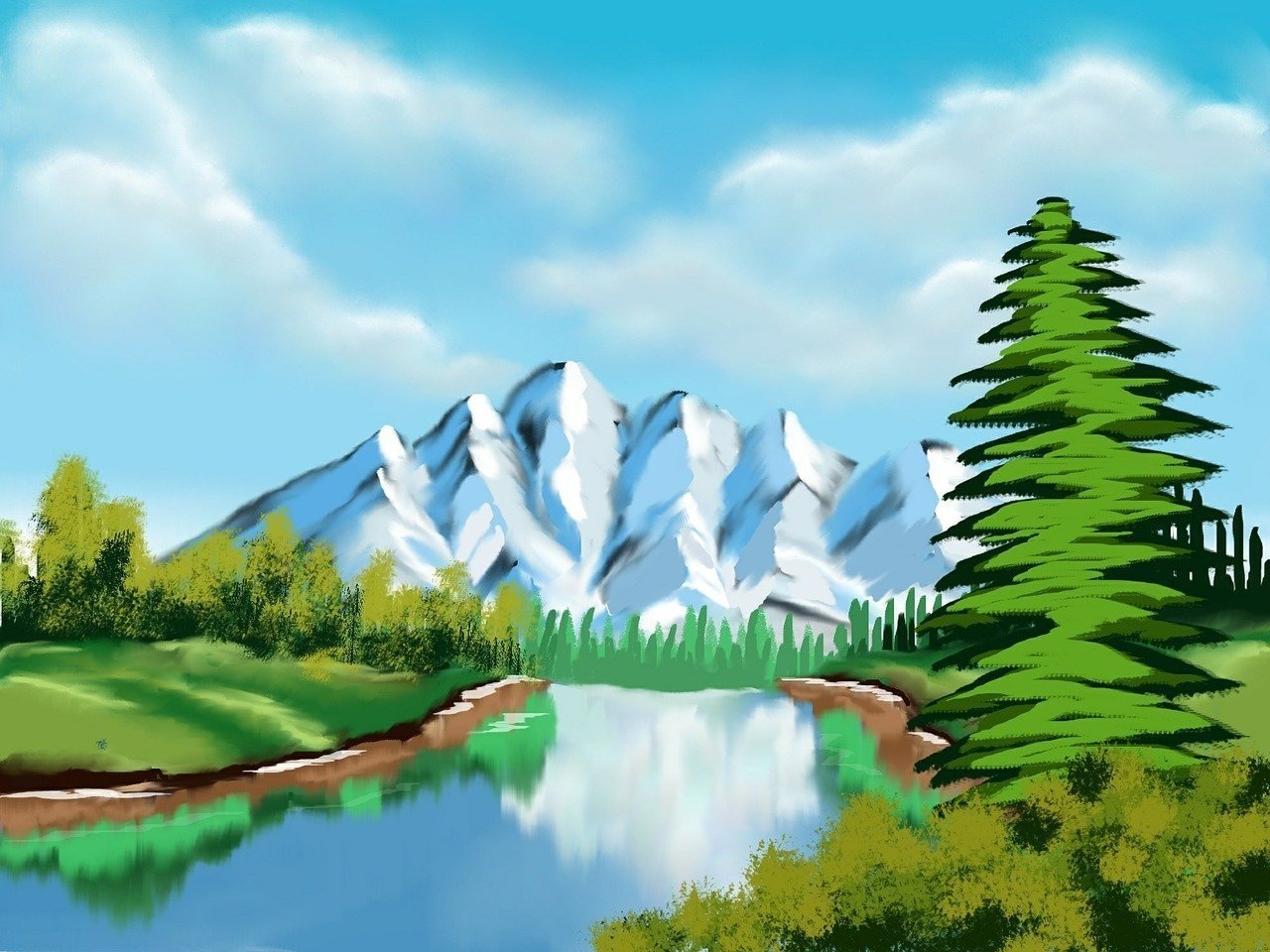 детский рисунок горы