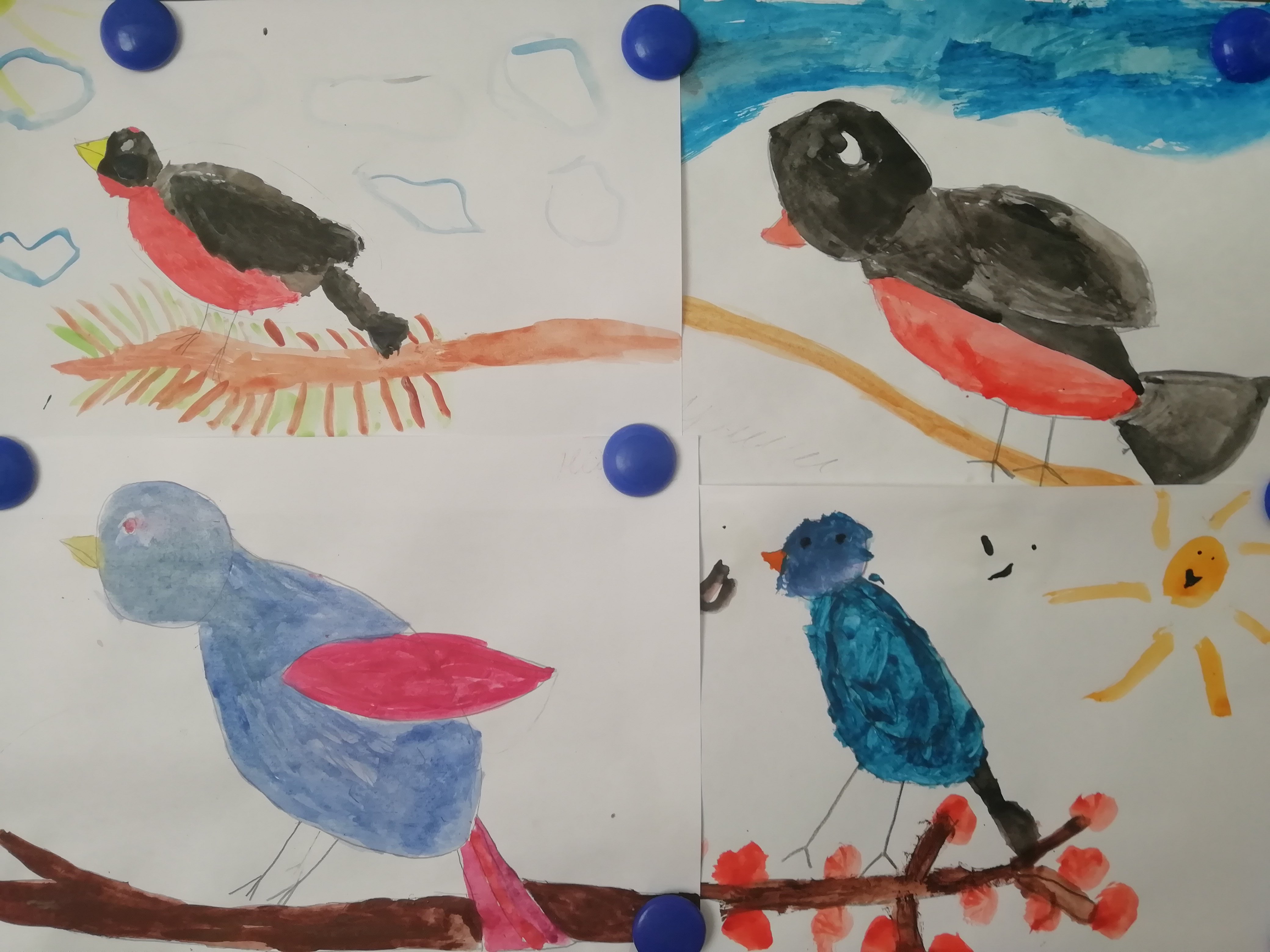Рисунки детей птицы в детском саду