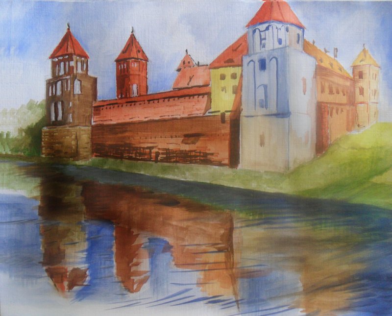 Средневековый замок 4 класс. Мирский замок Беларусь скетч. Мирский замок акварелью. Замок цветными карандашами. Замок рисунок.