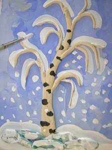 Рисование зимняя береза