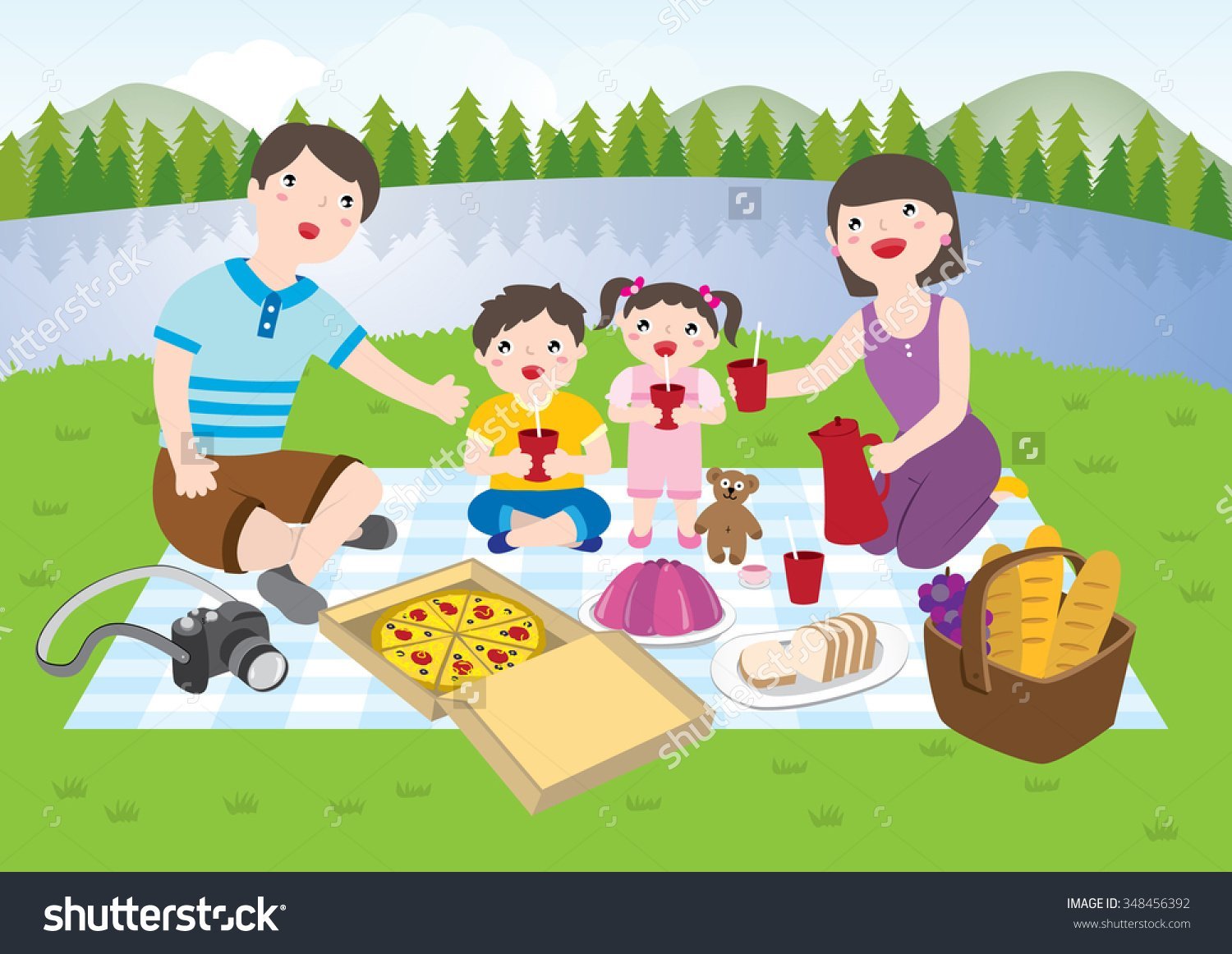 Мультяшная семья на пикнике