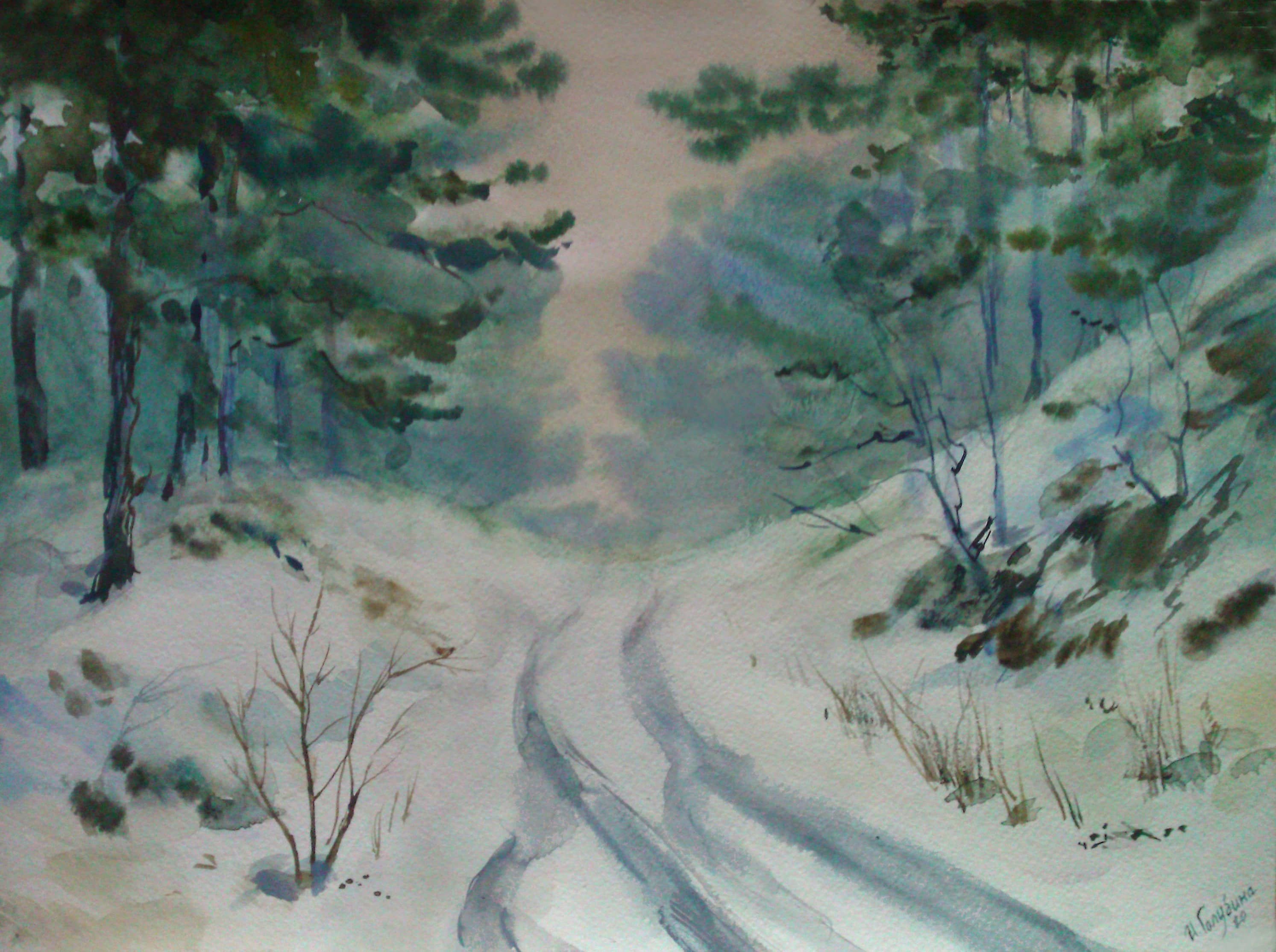 Иллюстрация к стиху Пушкина зимняя дорога