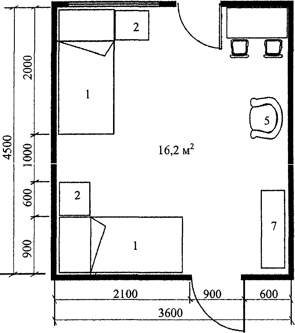 Чертеж комнаты с размерами