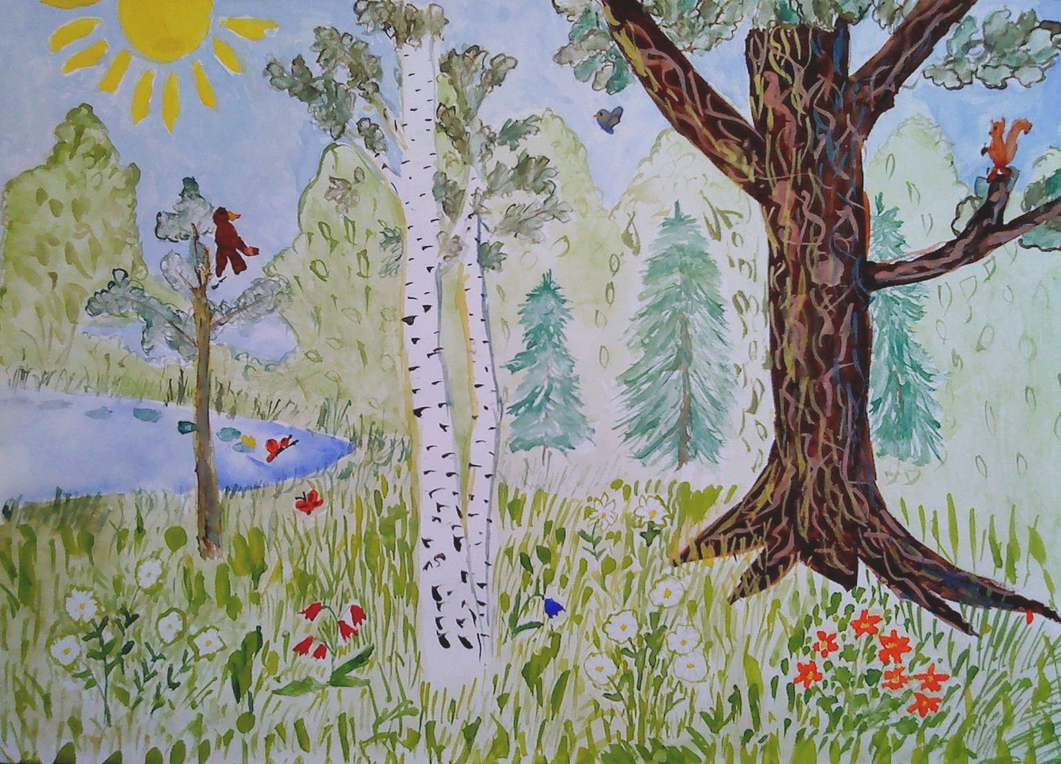 Лесная красота рисунок. Весенний пейзаж для детей. Рисунок на тему Лесная красота. Детский рисунок природа. Лес рисунок.