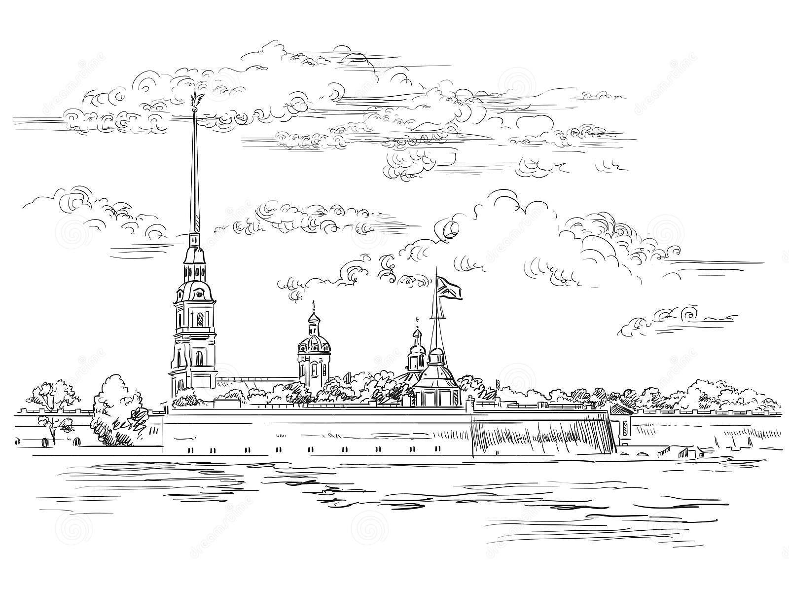 Петропавловская крепость СПБ рисунок