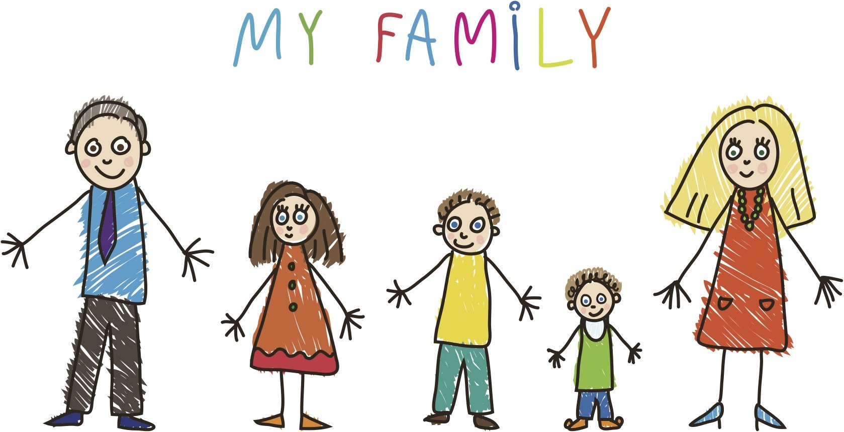 Рисунок семья трое детей мама и папа
