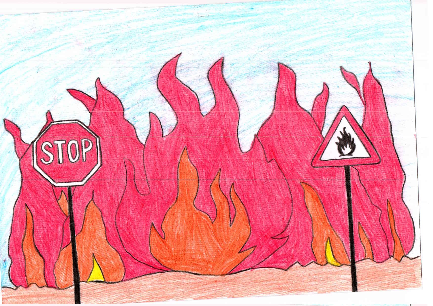 Рисунок на тему пожар легко