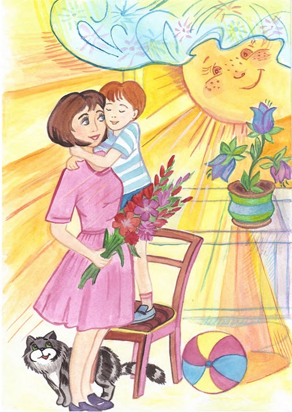 Всегда защищаю маму. Рисунок ко Дню матери. Рисунок для мамы. Воспитатель рисунок. Рисунок на день мамы.