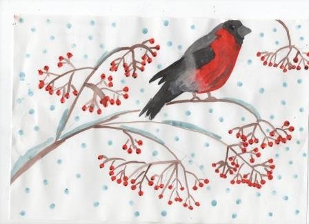 Зимняя рябина рисунок для детей