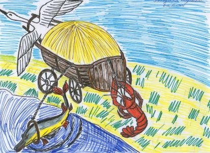 Рисунок по теме басни Крылова лебедь ОАК И щука
