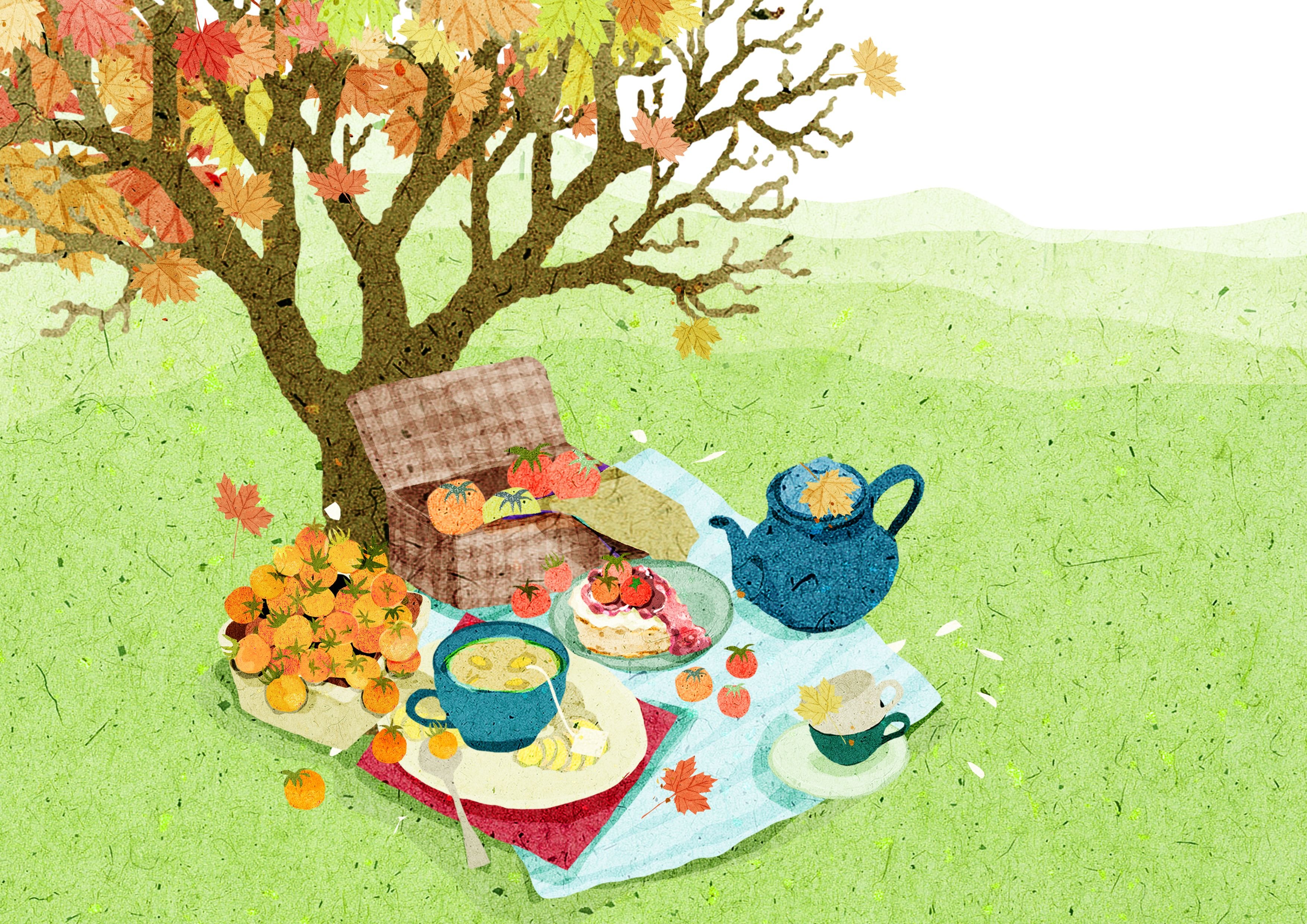 Осеннее чаепитие иллюстрации