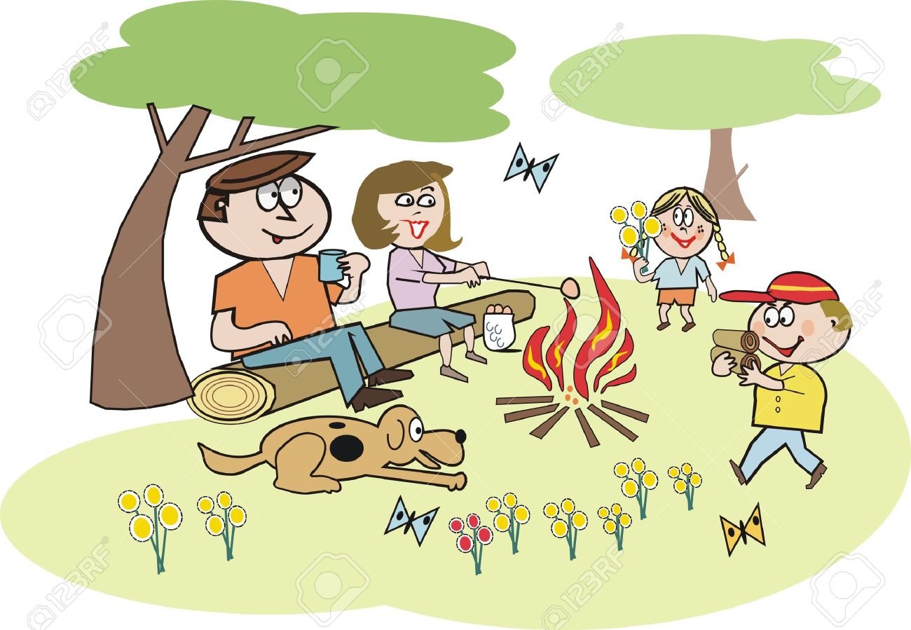 Иллюстрация семьи в походе