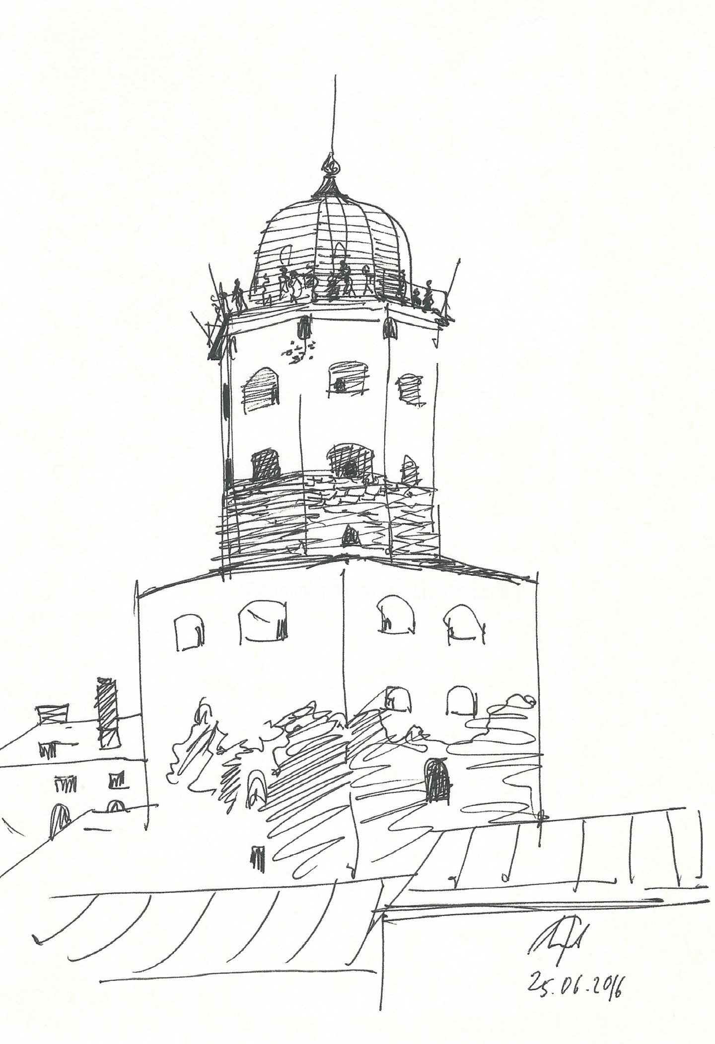 Рисование часовой башни Выборг
