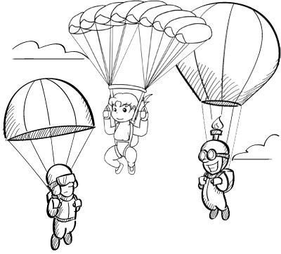 Раскраска Осо прыгает с парашюта