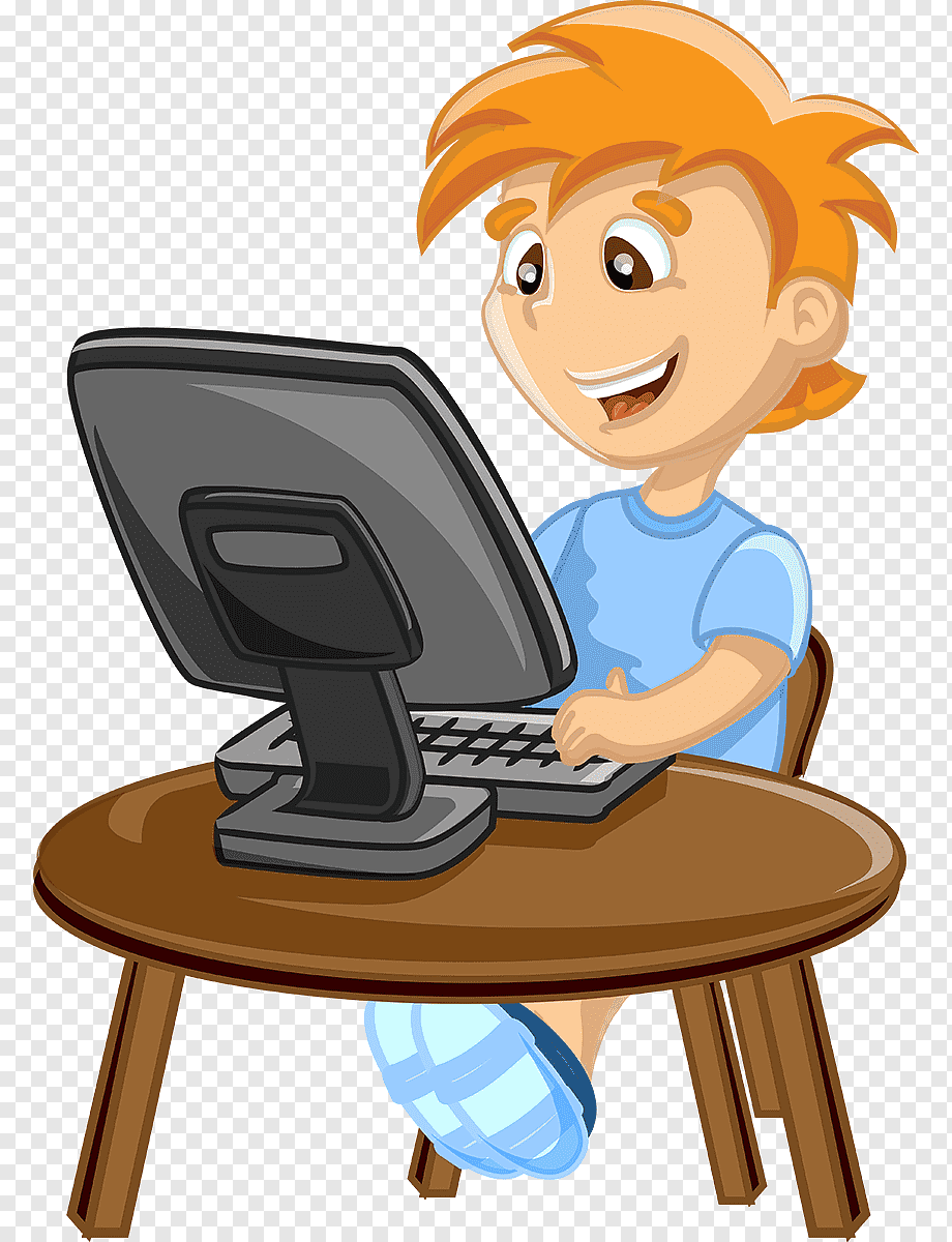 Мультяшка сидит за компьютером