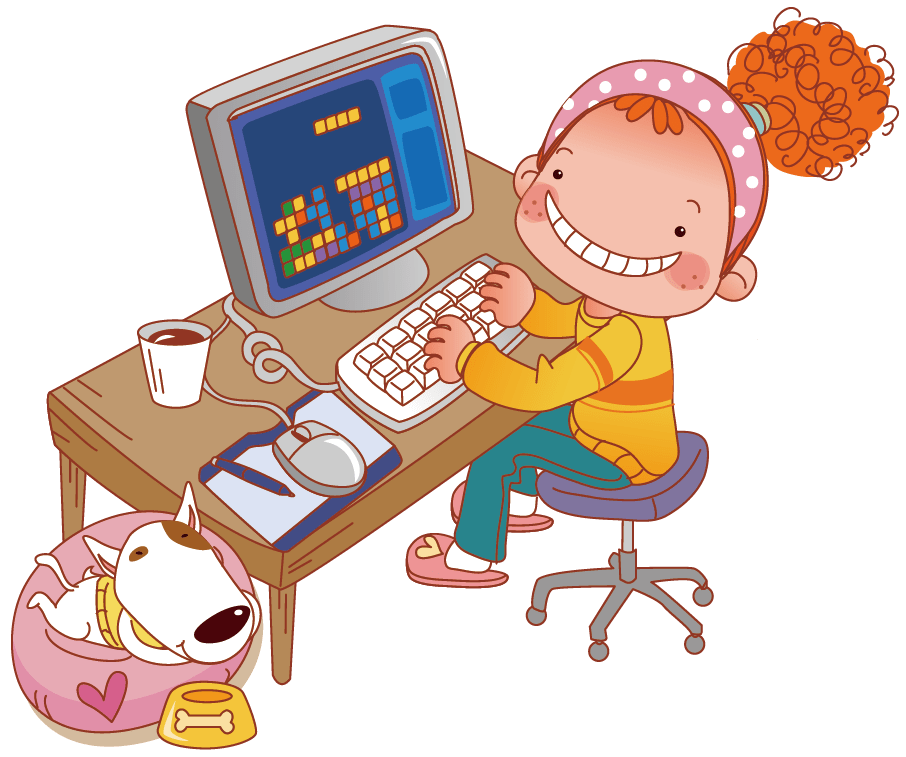 She plays this game. Компьютер мультяшный. Компьютер иллюстрация. Компьютерные игры для детей. Дошкольник и компьютер.