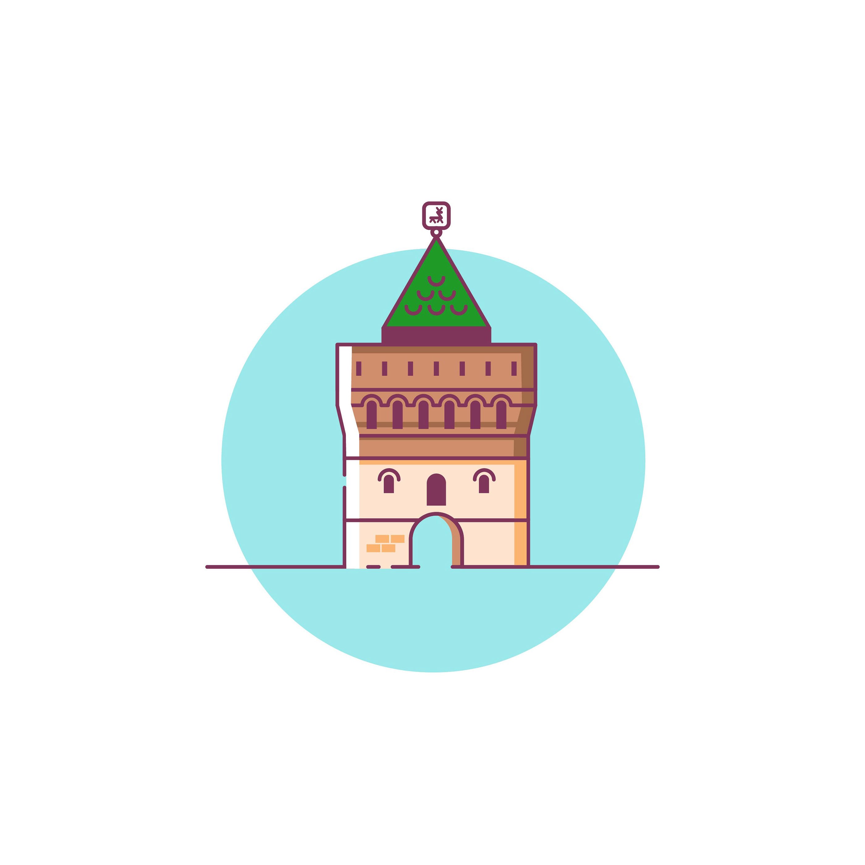 Нарисованная Дмитриевская башня Кремля Нижний Новгород