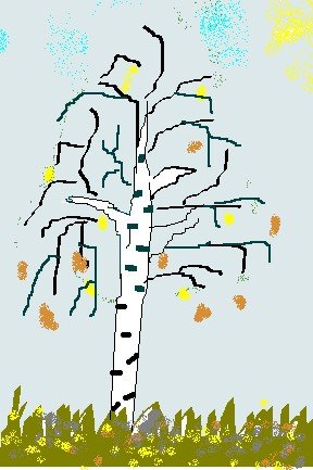 Рисование осенней березы