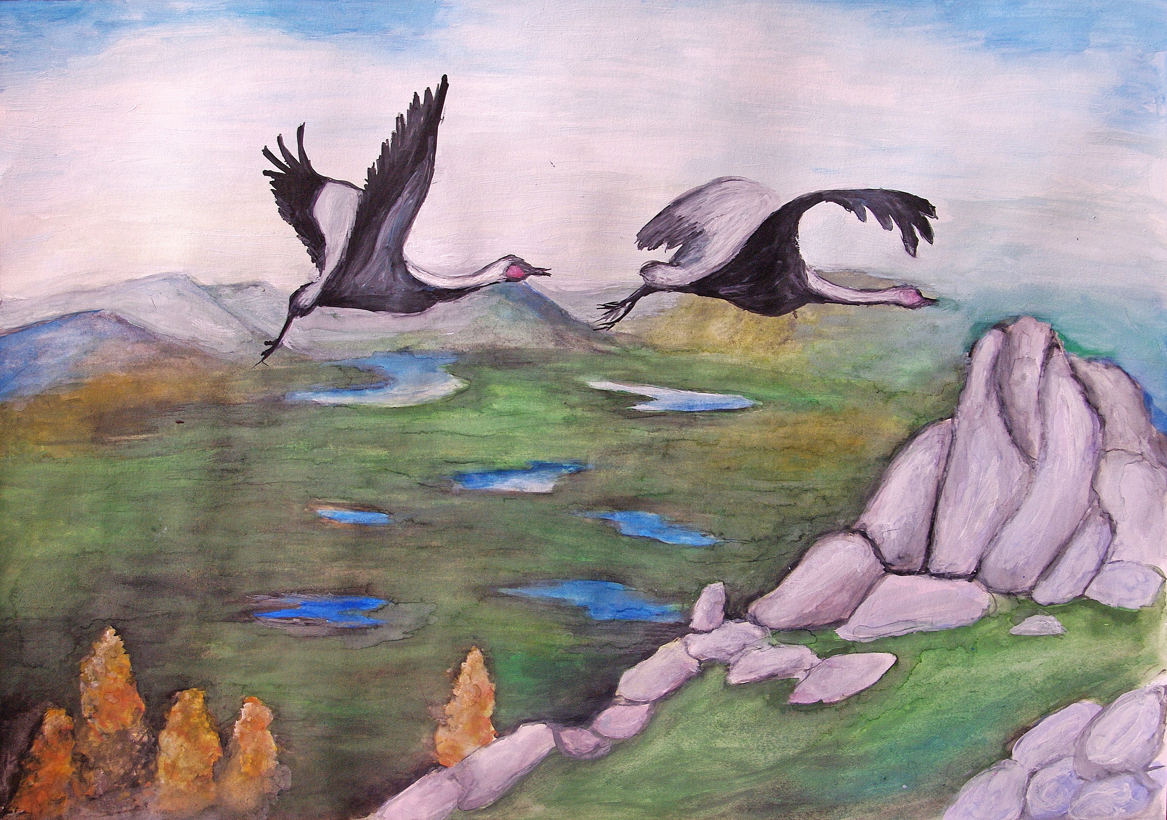 Рисунок к песне журавли. Птицы улетают Мажита Гафури. Журавль рисунок. Рисунки для срисовки природа. Рисунок на тему птицы.