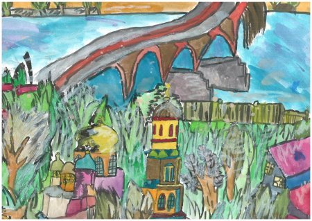 Детские рисунки моста через Волгу