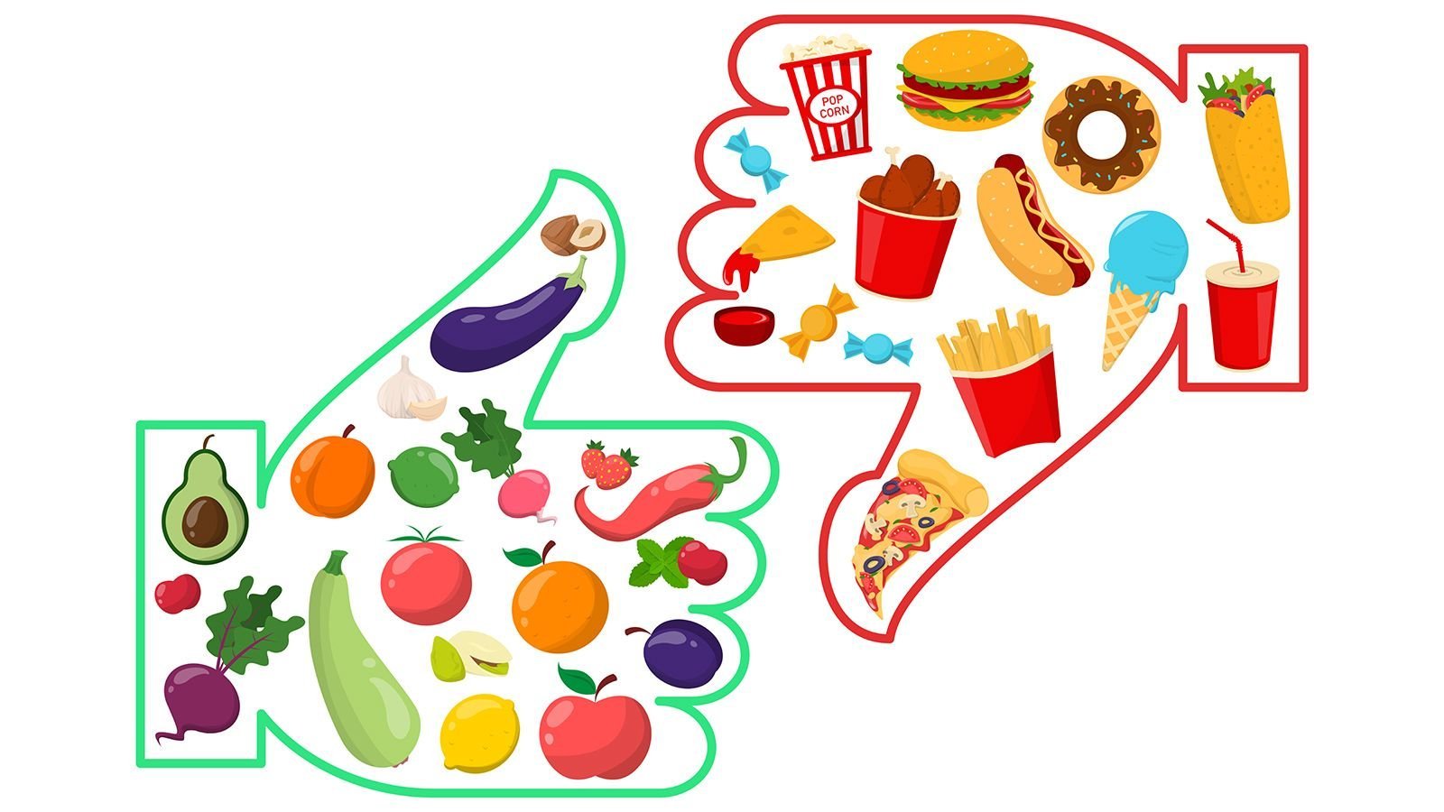 Рисунки здоровой и нездоровой пищи