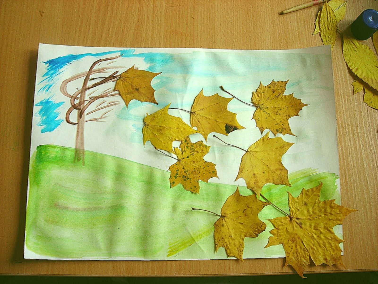 Аппликация из осенних листьев для детского сада