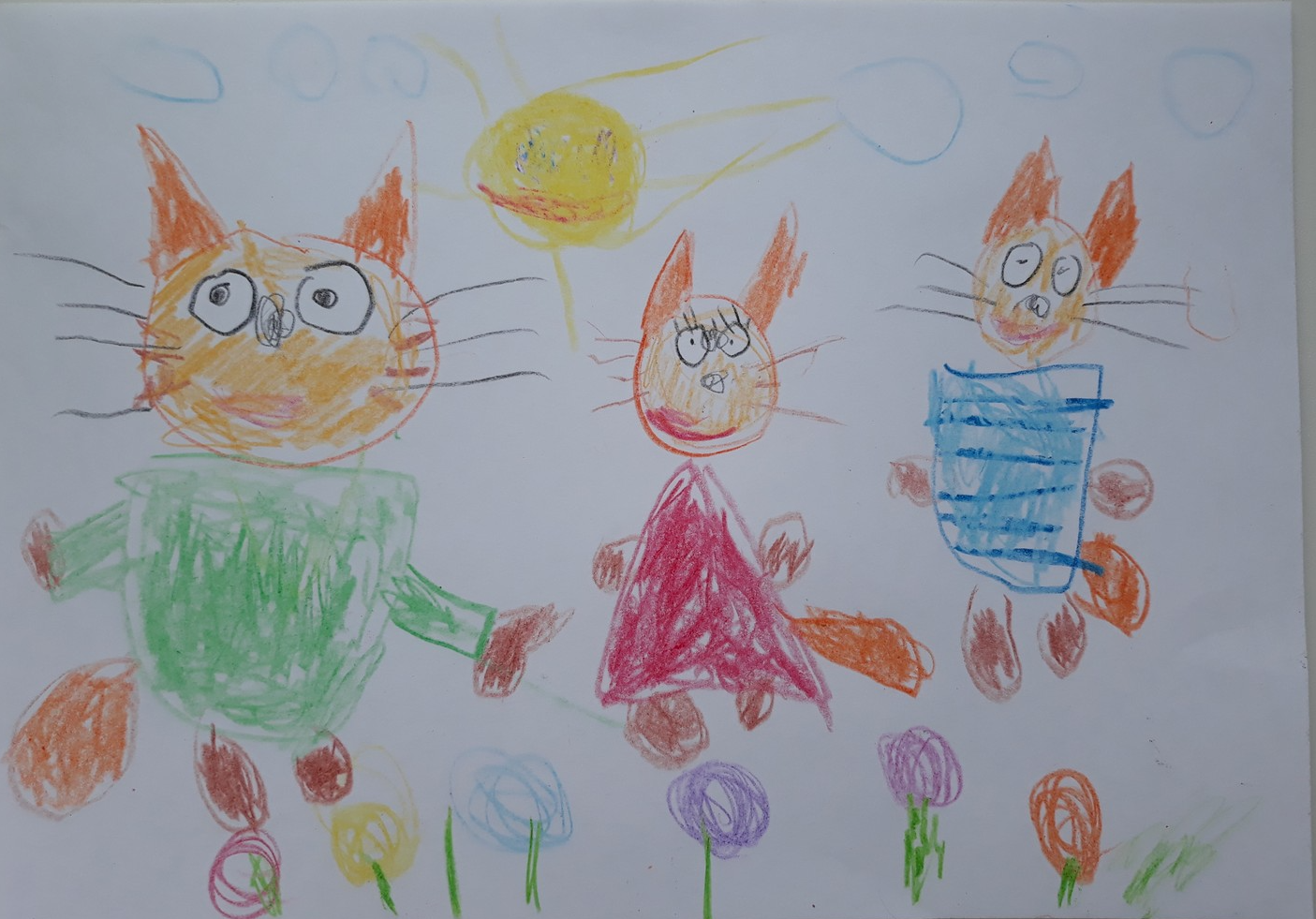 Рисунок кошки на конкурс. Рисование для детей три кота. Детские рисунки кота. Детские рисунки котов.