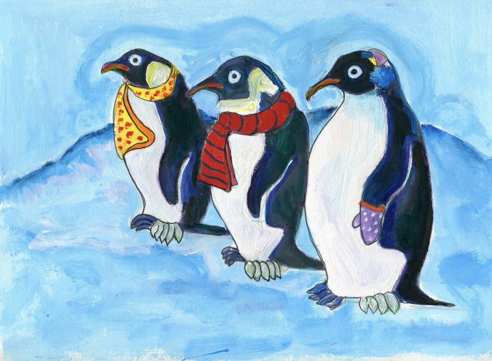 Пингвин красками
