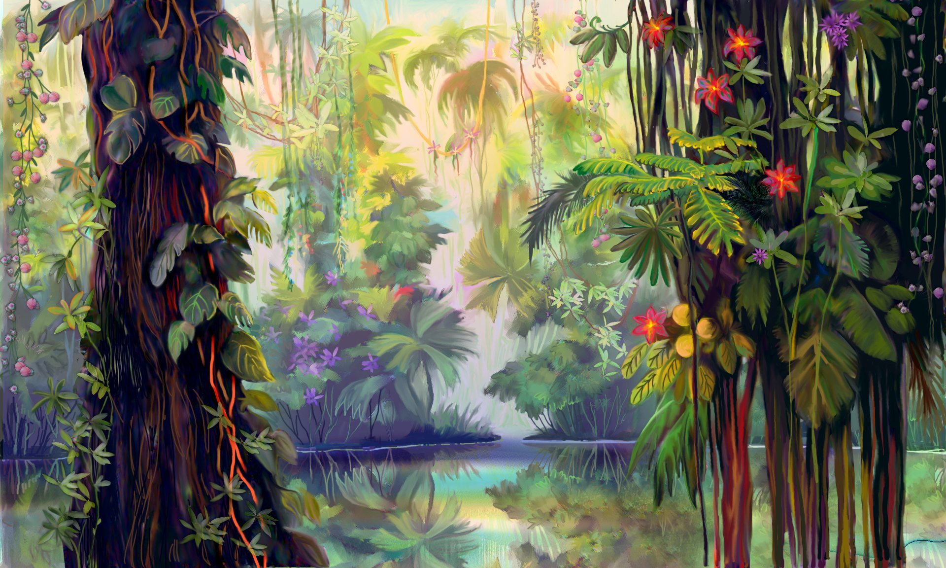 Тропический лес живопись