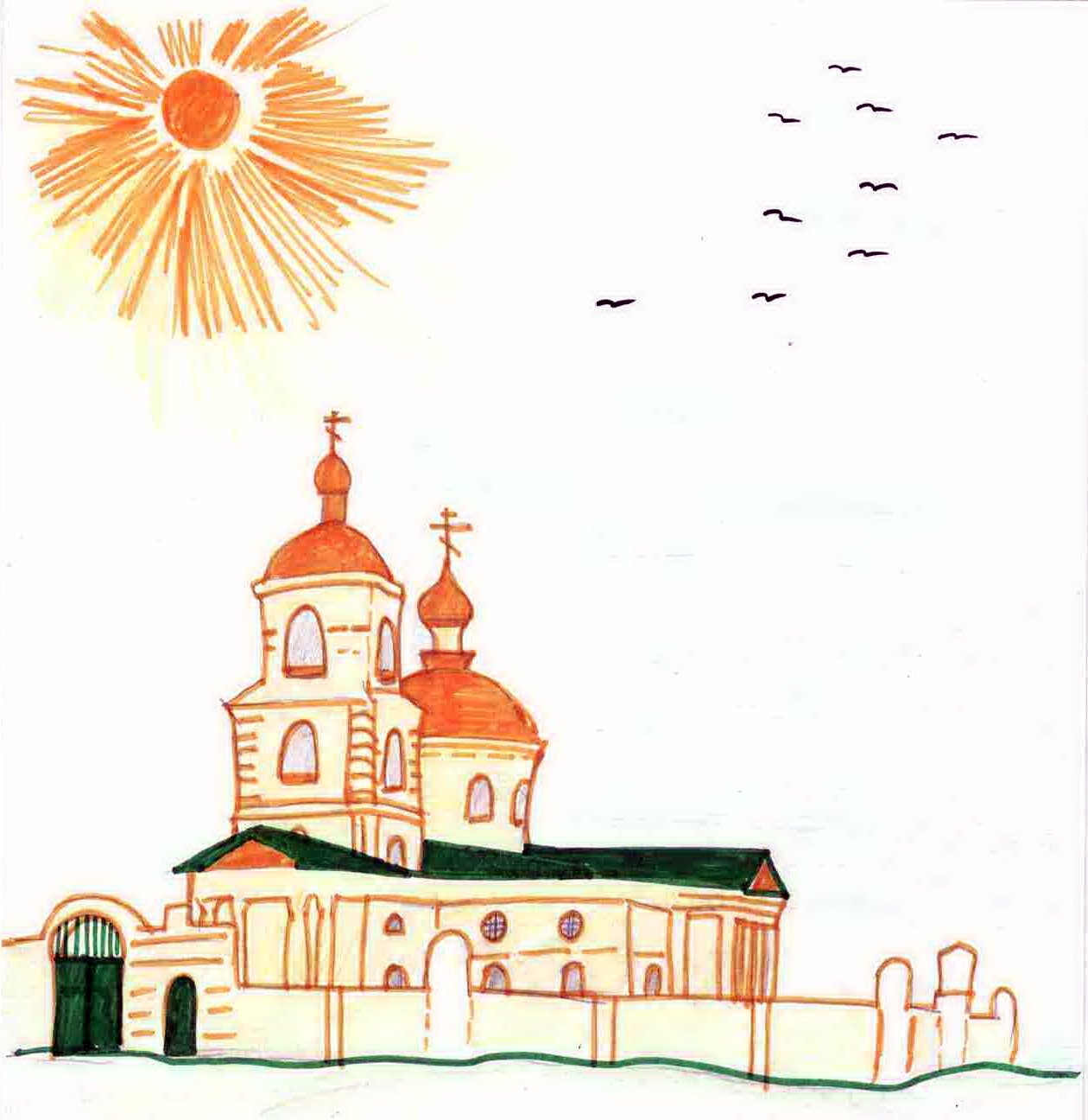 Церковь в далеке рисунок