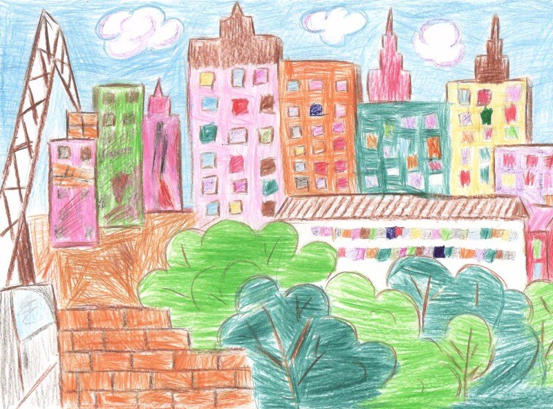 Проект твой город. Рисование на тему мой горо. Рисование город. Детские рисунки города. Рисунок гррлда.