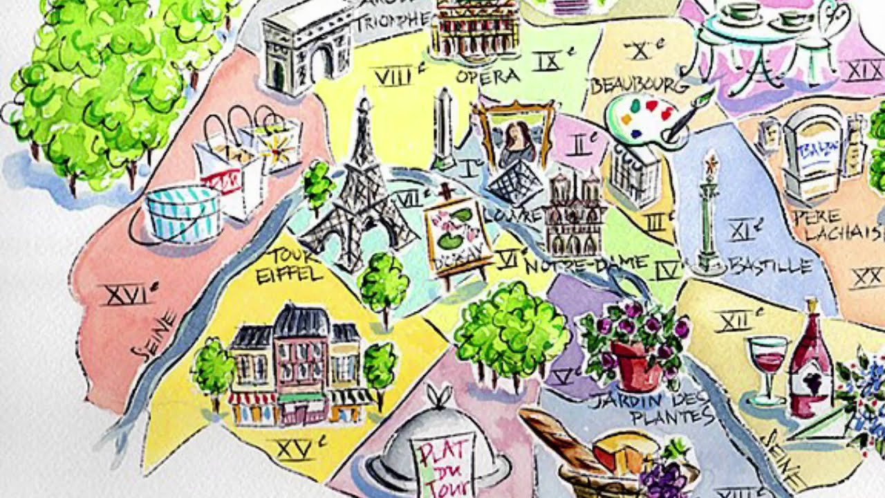 Красивые нарисованные карты. Карта мультяшная. Карта рисунок. Туристическая карта Парижа. Карта Парижа иллюстрация.