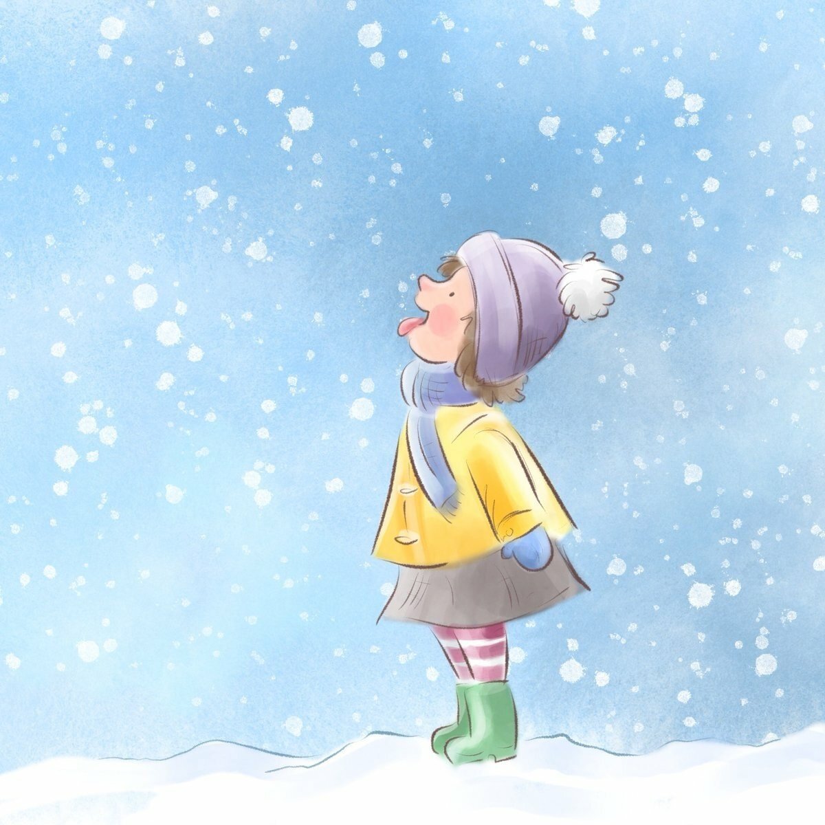 Девушка ловит снежинки