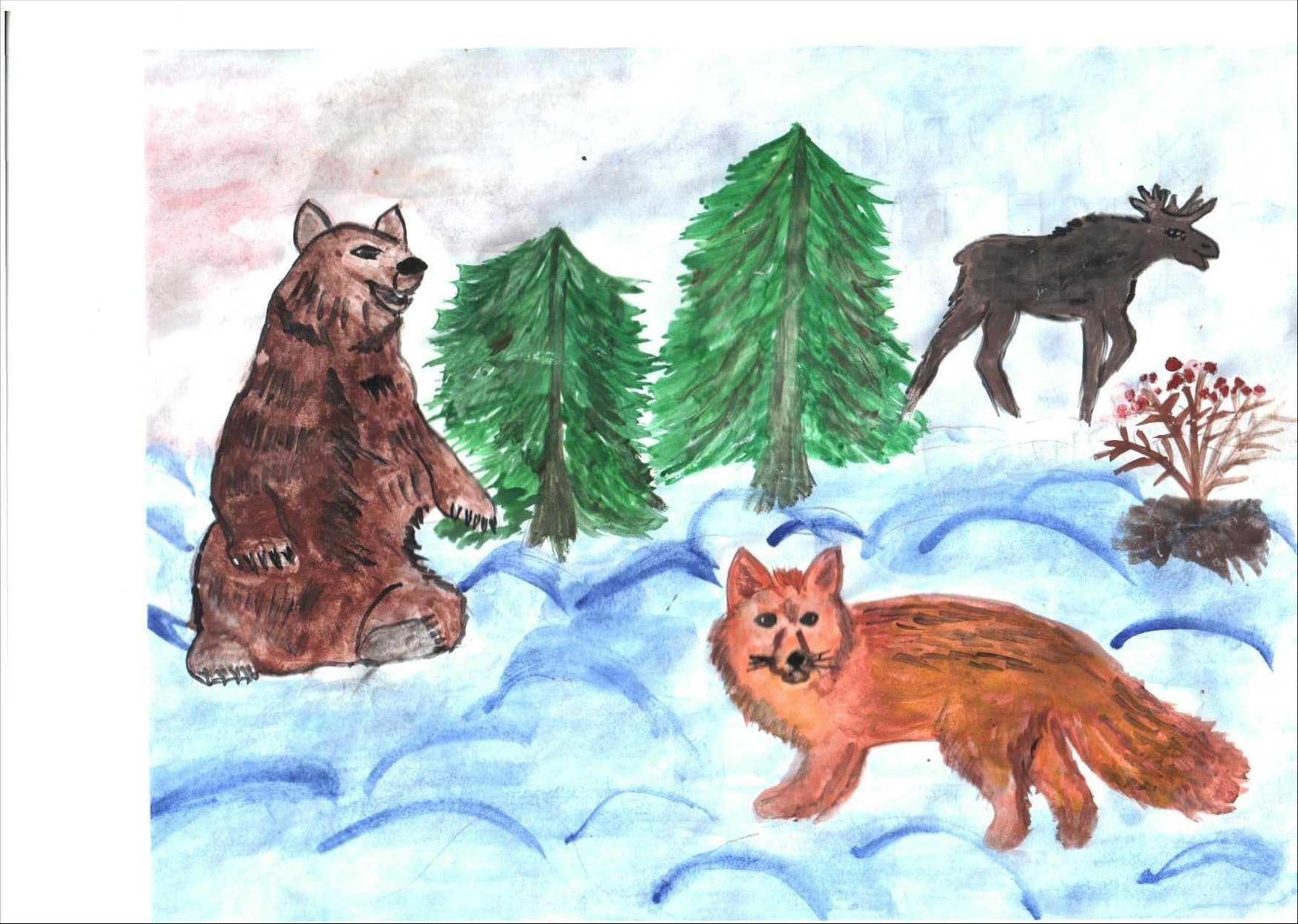 Рисование животные в лесу