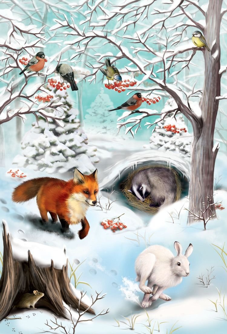 Зимний пейзаж с животными