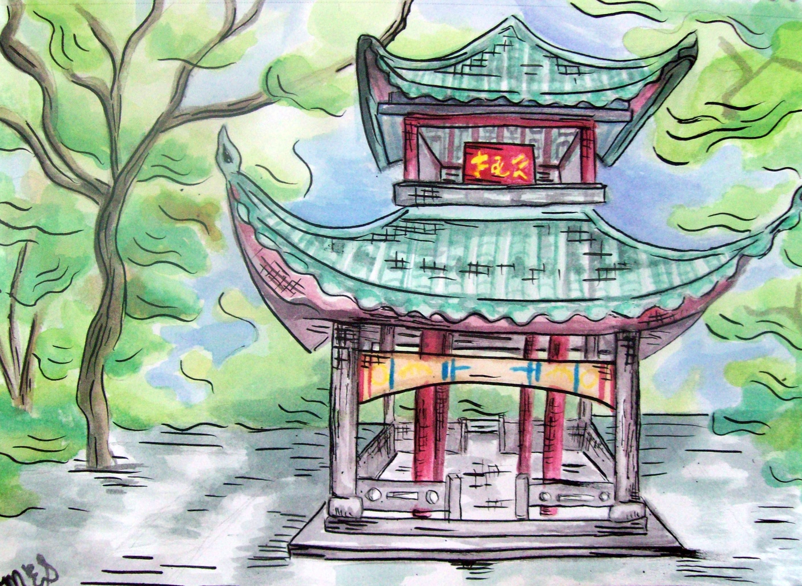Нарисовать японский храм