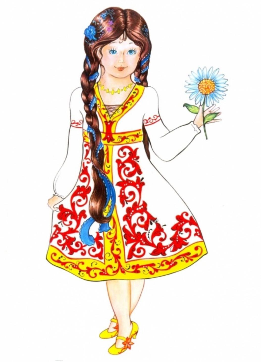Рисование девочка в национальном костюме