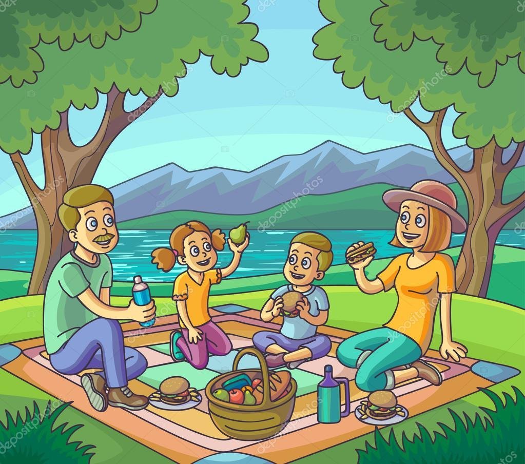 Семейный отдых на природе рисунок