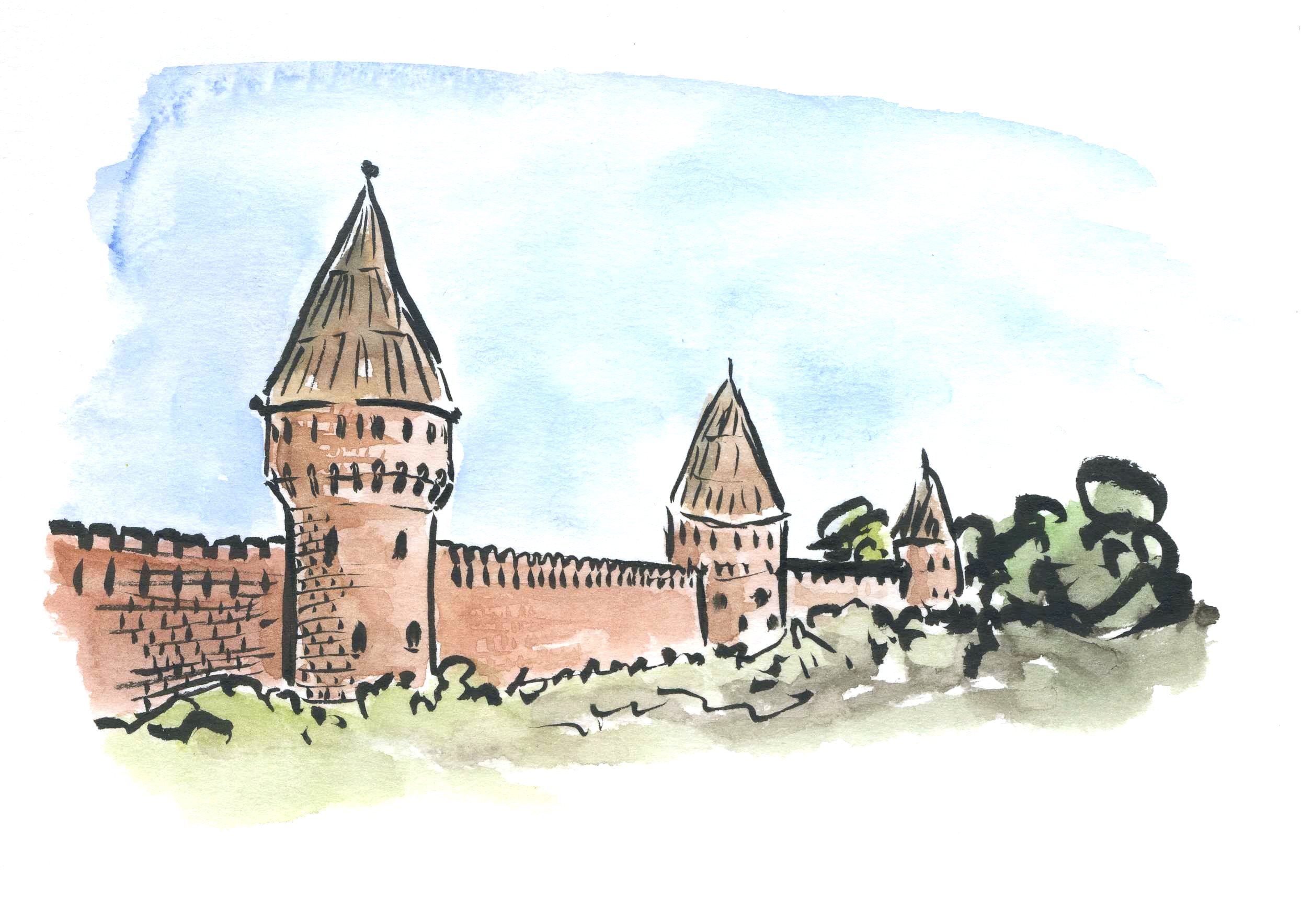 Рисунок крепостной стены в Смоленске