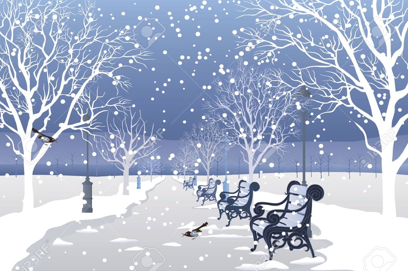 Зима в парке рисованная