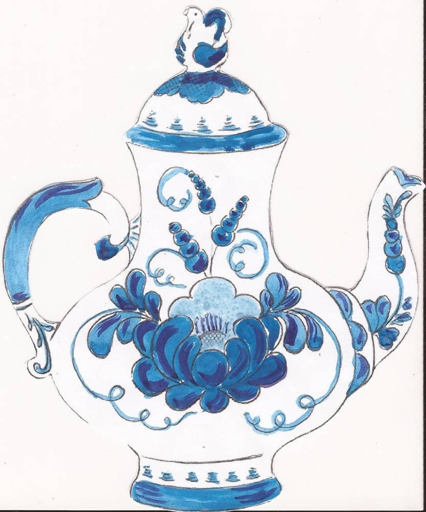 Гжельская роспись чайник рисунок