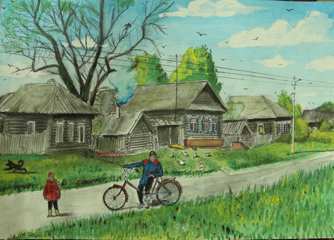 картинки деревни нарисованные