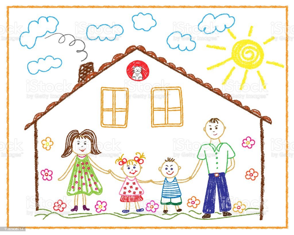 Рисунок дом и семья карандашом