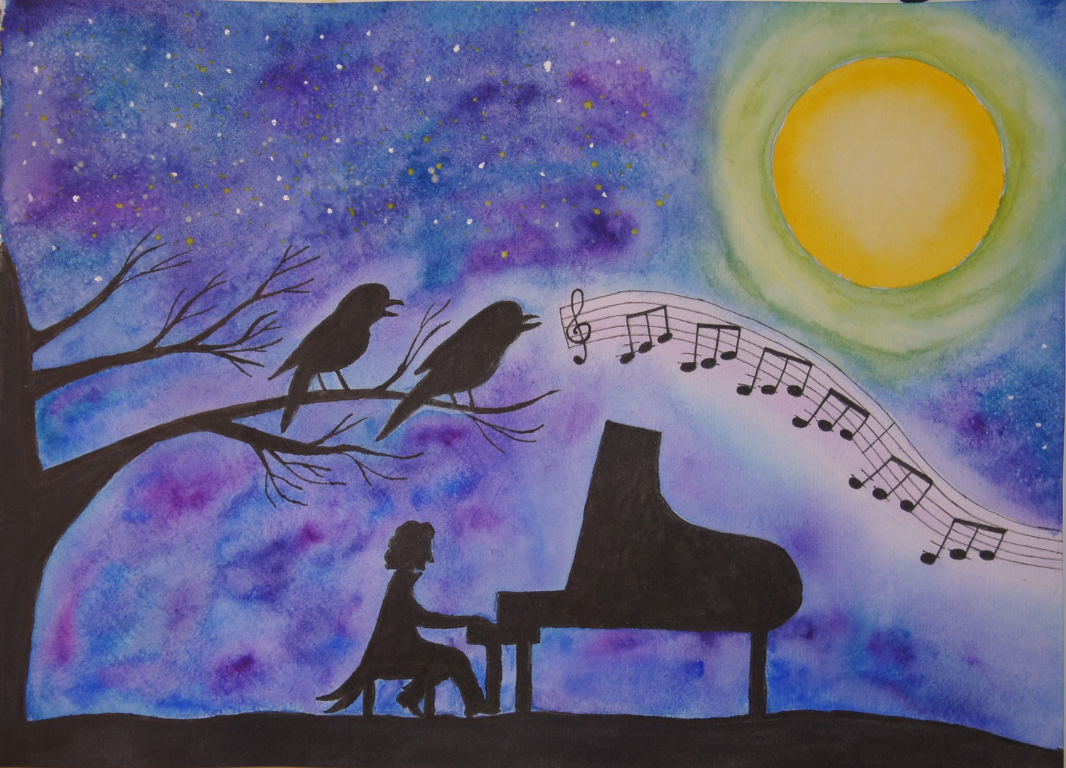 Рисунок к любой песне. Рисунок к лунной сонате Бетховена. Композиции Бетховена Лунная Соната. Музыкальный пейзаж для детей. Музыкальный пейзаж рисунок.