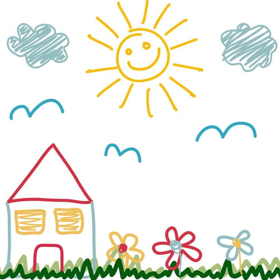Детский рисунок домик солнышко